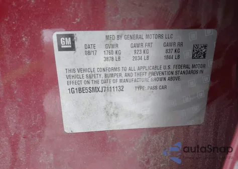 2018 Chevrolet Cruze Lt Auto from USA, damaged, VIN 1G1BE5SMXJ7111132